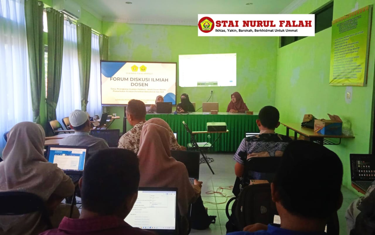 FORUM DISKUSI ILMIAH DOSEN STAI NURUL FALAH: TINGKATKAN KUALITAS PUBLIKASI DENGAN AI FORUM DISKUSI ILMIAH DOSEN STAI NURUL FALAH: TINGKATKAN KUALITAS PUBLIKASI DENGAN AI