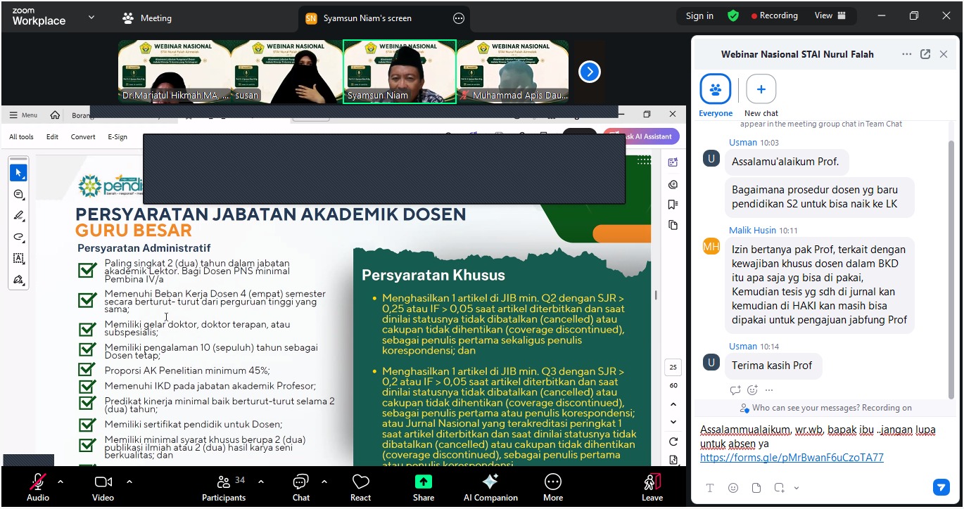 STAI Nurul Falah Airmolek Gelar Webinar Nasional Bahas Akselerasi Jabatan Fungsional Dosen